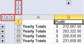 spreadsheet: Notice that there are numbered buttons arranged in a row beside the column letters and also in a column above the row numbers.