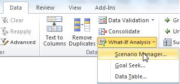 Creating a Scenario To create a scenario in Excel, begin with the worksheet that you want to add scenarios to.