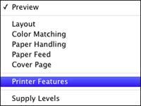 10. Select Printer Features from the pop-up menu. You see these settings: 11. Select Plain as the MediaType setting.