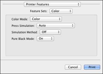 For printing text and graphics with good quality and print speed, select Fine. 13. Select Color from the Feature Sets pop-up menu. You see these settings: 14.