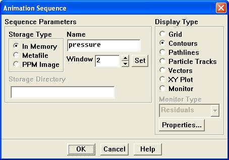 (d) Click the Define... button for pressure to open the associated Animation Sequence panel. i. Select In Memory from the Storage Type list.