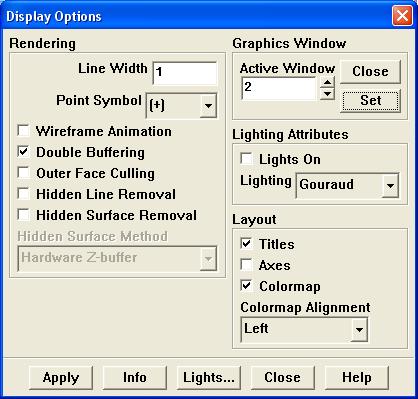 4. Change the display options to include double buffering. Double buffering will allow for a smoother transition between the frames of the animations. Display Options.