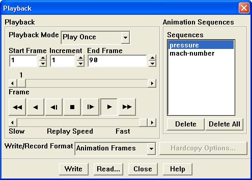 5. Play the animation of the pressure contours. Solve Animate Playback... (a) Retain the default selection of pressure from the Sequences selection list.