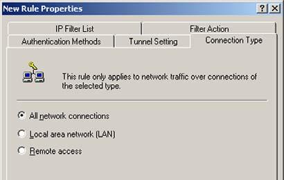 16. Click the Connection Type tab, and select All network connections.