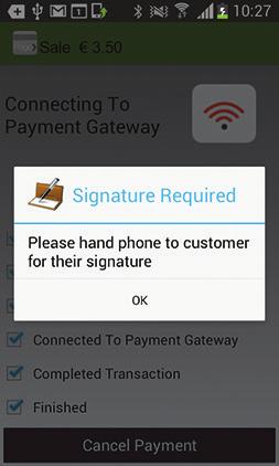 Sale Screen Swipe and Signature If a card cannot be read, the cardholder will be prompted to remove and re-insert their card.