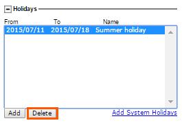 11. You can choose to delete holidays from your profile by selecting the holidays in the list, then clicking