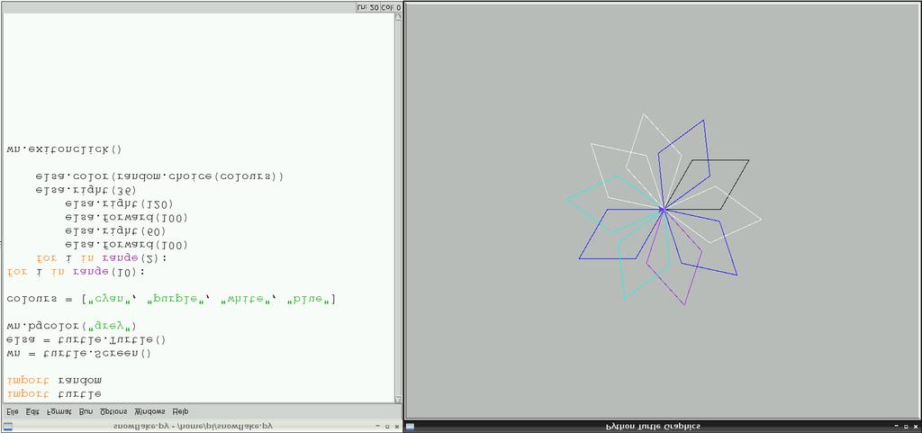 5. Save and run your code for a multi-coloured snowflake! Using a function to draw a snowflake Your parallelogram snowflake is cool, but it does not look as snowflake-like as it could. Let's fix that!
