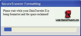 SecureTraveler will then initiate the format to create the privacy partition, and display a format status window (Figure 11).