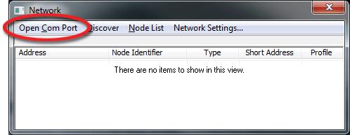 6. Click Open Com Port and Discover; a list of network nodes will appear on the screen.