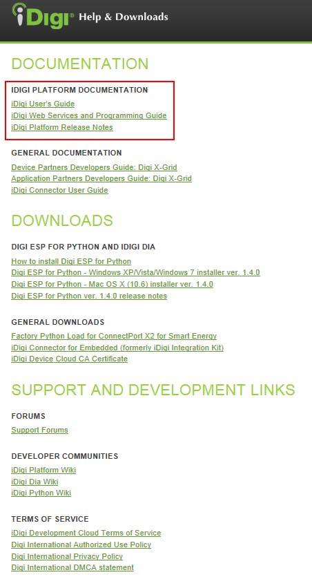 The idigi Resources page contains several links to additional idigi related resources.
