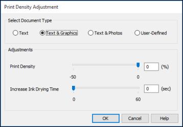 5. Click the Print Density button. You see this window: 6. Select the type of document you are printing as the Document Type setting.