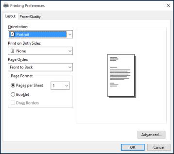 You see the printer settings window: 2. Select the print settings you want to use as defaults in all your Windows programs. 3. Click OK. These settings are now the defaults selected for printing.