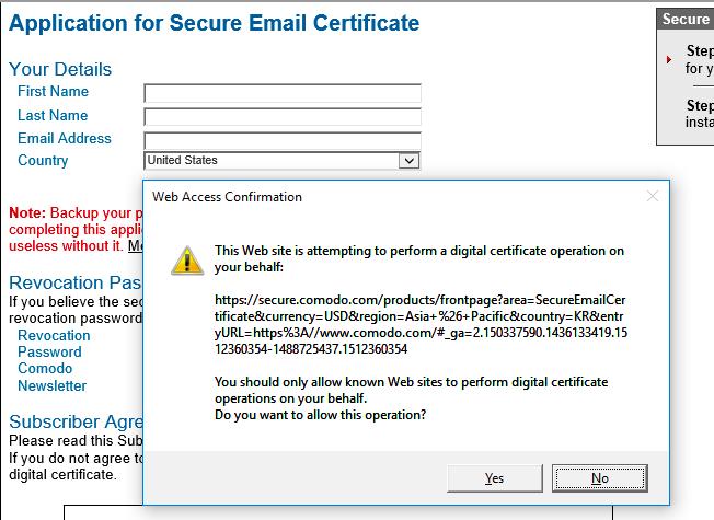 Obtaining your certificate Using Internet Explorer to obtain your certificate 1. Open https://www.comodo.com/home/email-security/security-software.php?track=8243 in Internet Explorer. 2.