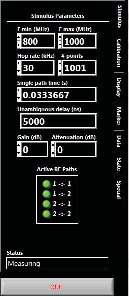 FFT (phase). Click on the Data Format Selection box and select the desired format for that display pane's data. The Marker Value Displays show the X and Y axis values for each of the data markers.