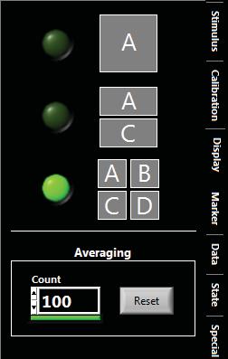 age for smoothing the displayed data. One, two, or four display panes can be selected by using the associated radio buttons. Each display pane is identified by a letter A through D.