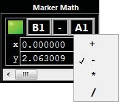 AKELA s VNA application will automatically do calculations using data values associated with markers. Clicking on a Marker Math radio button will enable or disable this capability.