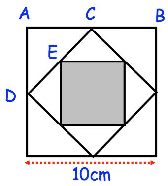 31. The midpoints of the sides of a square of side 10cm are joined to form another square.