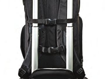 compartment with bright grey interior Tall stretch-mesh side pocket for water bottle, tripod base, etc.