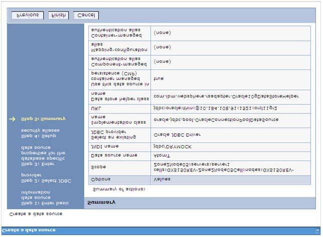 Configure Resource Reference in WebSphere Application Server Configuring Web Application Servers Figure 75. Summary You can also create and map J2C authentication alias after creating the data source.