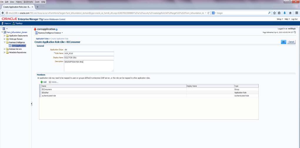 Security Settings for ORA Deploying Operational Risk Dashboards Analytics Figure 27. Application Role Creation Page 5.