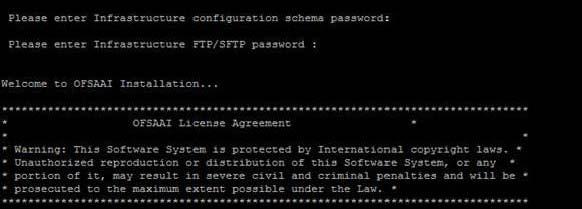 Chapter 4 Installing OFS GRC Pack Table 6. Console Prompts Console Prompts User Inputs Enter Infrastructure FTP/SFTP password.