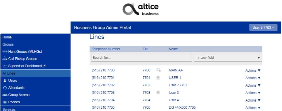 3 Managing lines with BG Admin To manage the lines in your Department, click on the All Lines option on the lefthand sidebar.