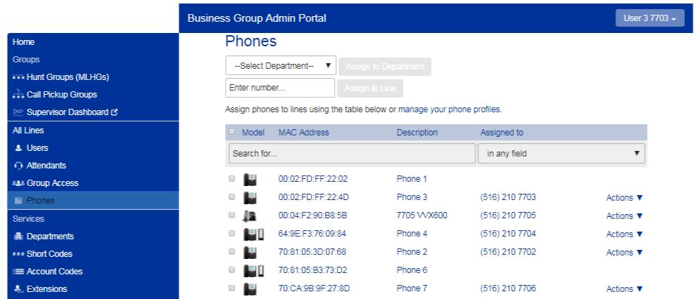 4 Managing phones with BG Admin To access the Phones page select the Phones link on the left hand side of the page.