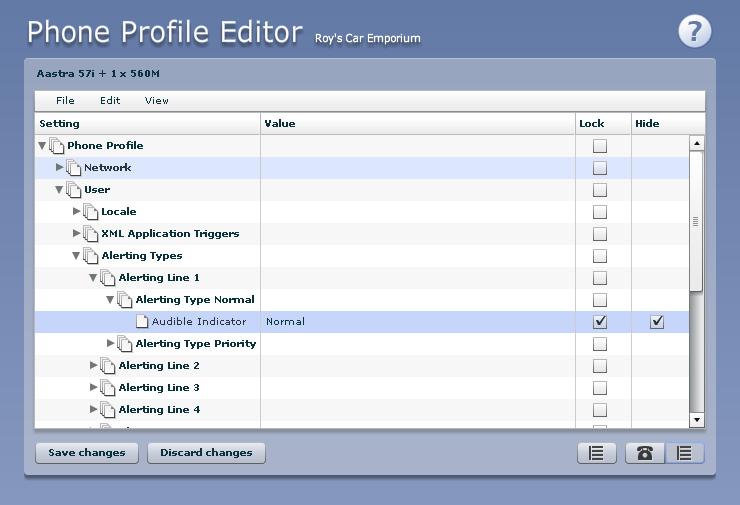 Figure 20: Changing Settings using table view To lock a setting so that neither end-users nor administrators of subdepartments can change it, select the Lock check-box.