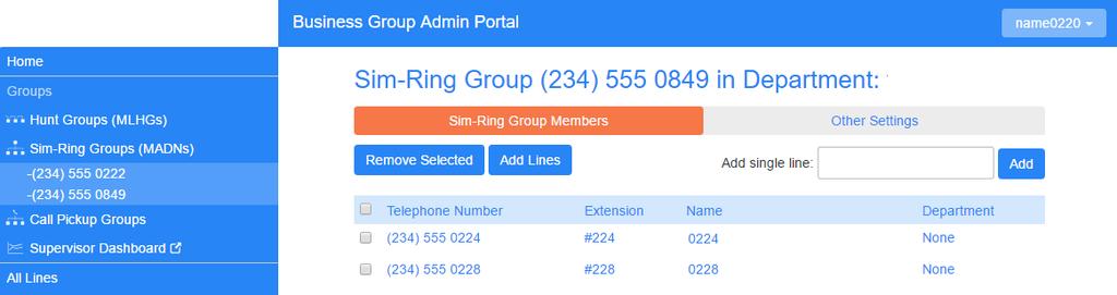 Figure 26: MADN groups display 5.2.1 Sim-Ring Group (MADN) Members The Sim-Ring Group (MADN) Members tab displays all of the lines that will ring when the Sim-Ring Group is called.