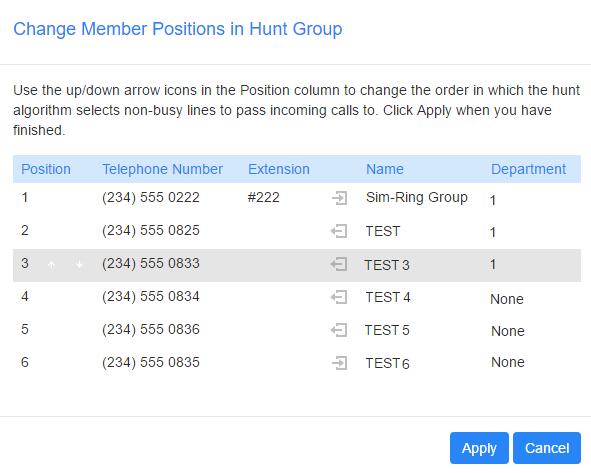 Figure 31: Change Line Positions in MLHG dialog box 6.3.3 Settings The Settings tab lets you view and change various settings for the Hunt Group.