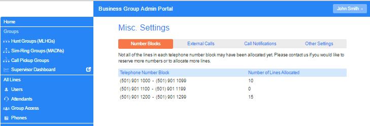 11 Viewing miscellaneous settings The Misc. Settings page allows you to view and change a number of settings associated with your Business Group.