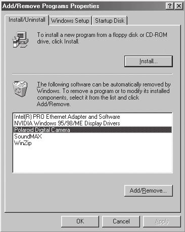 Uninstalling Polaroid i835 Driver (PC only) For Windows 98SE Users: PC NOTE: The following driver uninstall procedure is for Windows 98SE user