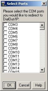 Selecting and configuring virtual COM ports Choose a COM port or selection of COM ports you wish to virtually create and use with the redirector.