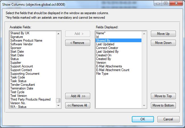 To display the catalogue field, right click in Objective ECM and select Show Columns.