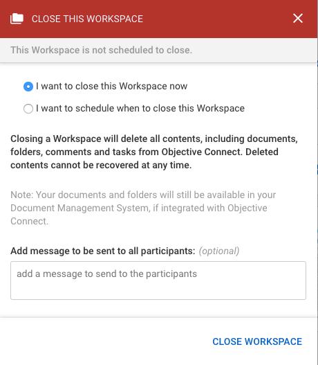 Closing a Workspace Once a project is complete, you can Close your Workspace via Connect. Access the Workspace you wish to end: 1 1. Click menu and select Close Workspace. 2.