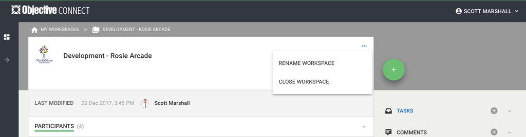 It is important to note that when a Workspace is ended, the content, including all documents, comments and tasks will be deleted. 3. Click on Close Workspace.