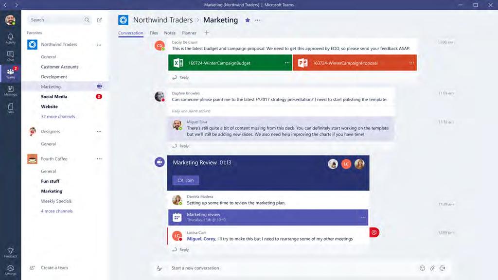 A hub for teamwork Chat, content, people, and tools live in a team workspace.