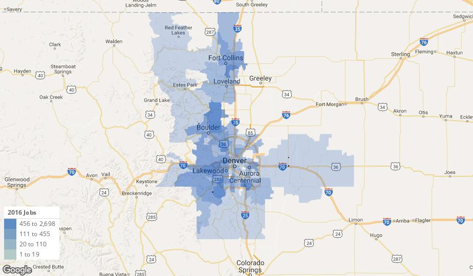 AEROSPACE Employment Concentrations This map show where the highest concentration of employment are in the aerospace sector, by county, within the Colorado Central Planning Region.