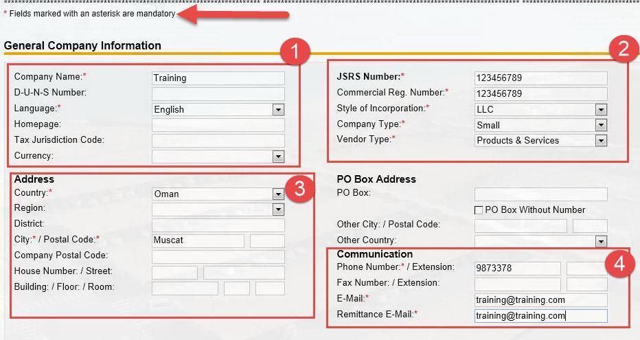 Supplier will fill in the required data in Supplier Self-Registration