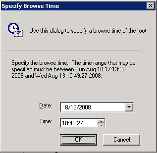 Data Recovery Figure 36 Specify Browse Time dialog box 4. Select a date and time from the Date and Time lists. 5. Click OK.