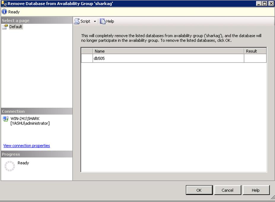 Data Recovery Figure 57 Remove Database from Availability Group dialog box e.