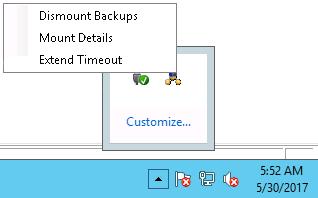 Granular-Level Recovery Using the Mount system tray icon The backup is dismounted based on the timeout setting specified in the Options view.