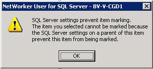 Graphical User Interfaces When a file or file group exists in the SQL Server storage hierarchy, but SQL Server settings on the database prevent its backup, the item displays in the Backup window with