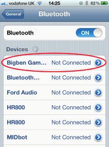 05. Check the Bluetooth list on your device and you will see the name Bigben Gamephone M listed. It will say that it is not paired. 06.