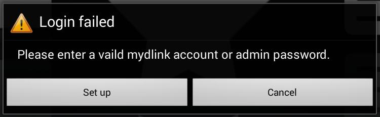 Section 6 - mydlink Shareport 4. Tap the mydlink SharePort icon, and the app will load. 5. Tap Set up to enter the Admin password for your router when the pop-up displays. 6. Enter your Admin Login in the Password field and tap Apply.