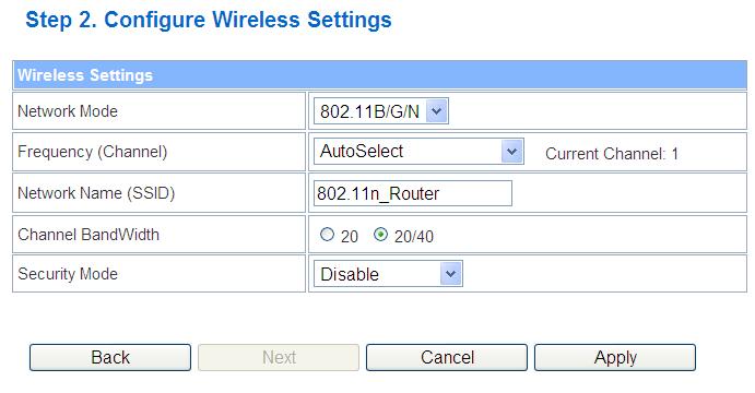 Step 2: configure Wireless Settings WLAN