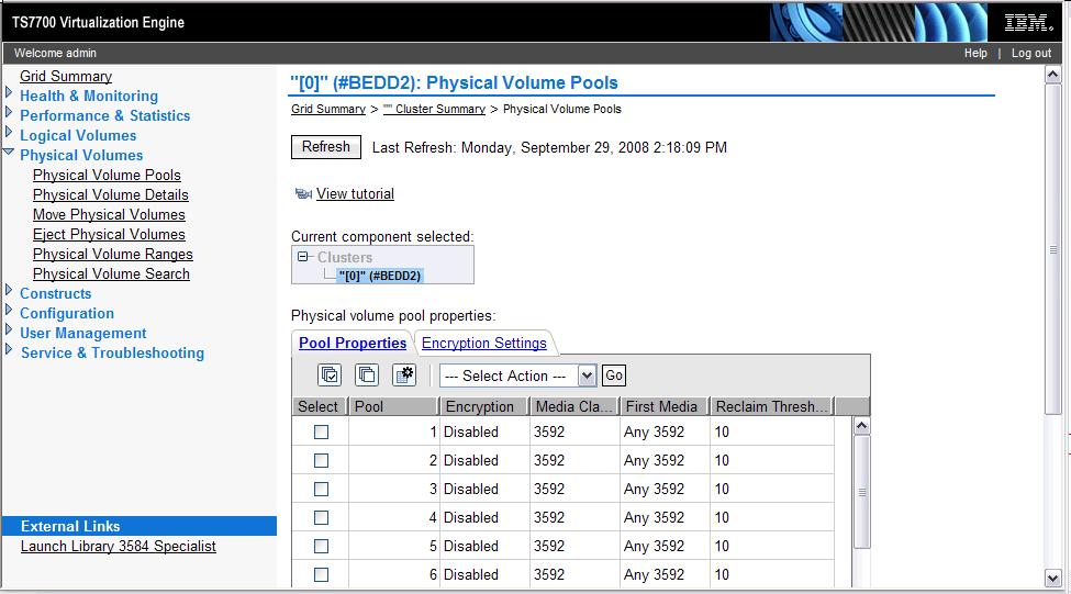 Manage Physical Volume Pool Properties Begin by selecting the Physical Volumes tab. Then select Physical Volume Pools tab.