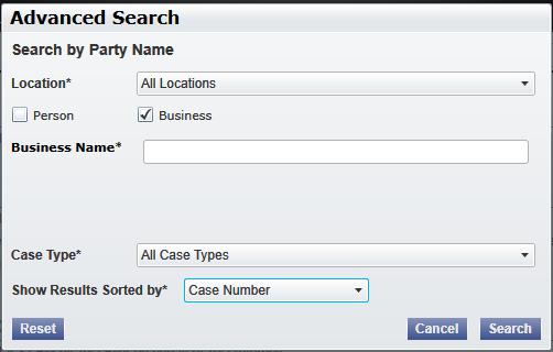 Performing an Advanced Search by Business Figure 9.4 Advanced Search Dialog Box 2. Select the Business check box. Note: Check boxes are configurable. This option may vary by site.