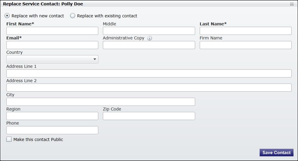 efiletexas.gov The Service Contacts page is displayed. Figure 14.15 Service Contacts Page 2. Click for the specified service contact.