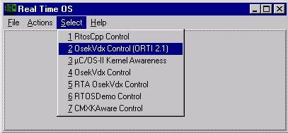 Screen No. 3 Select OsekVdx Control If a code is loaded before opening RTOS window, then Action->Loaded menu option from the RTOS window should be selected.